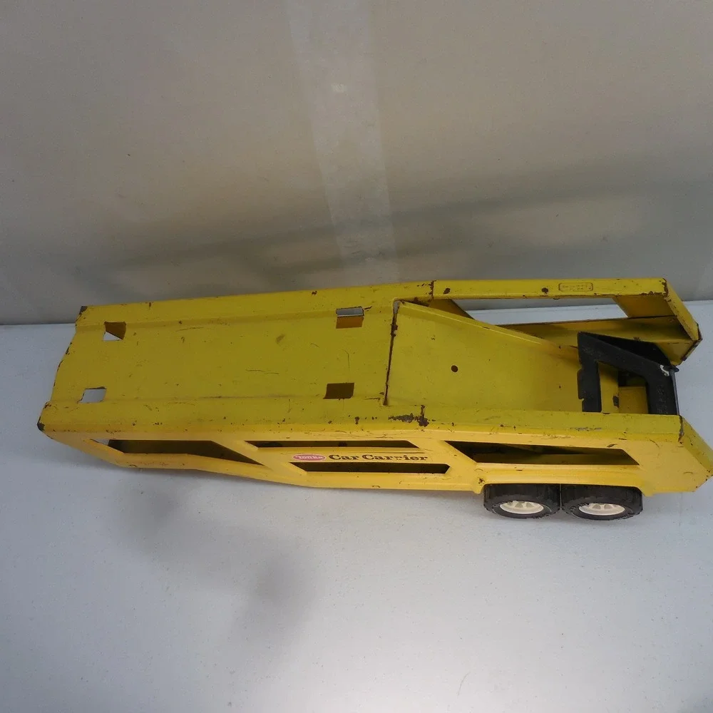 Vintage Tonka Car Carrier Yellow Pressed Steel Toy Trailer Transport 14 Inch